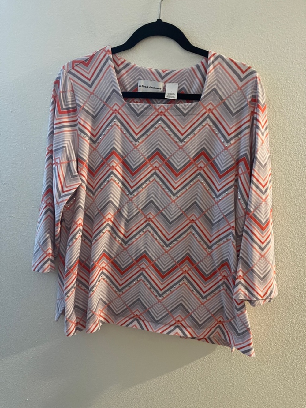 Alfred Dunner Coral and Gray Chevron Long Sleeve Top